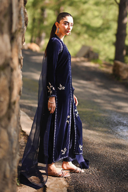 Hue Pret | Farasha Luxury Winter | Meliha L Navy Blue Pure Velvet