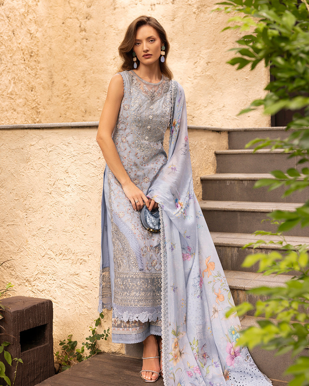 Faiza Saqlain | Zinnia Lawn 25 | Liana S LIight blue Grey Lawn
