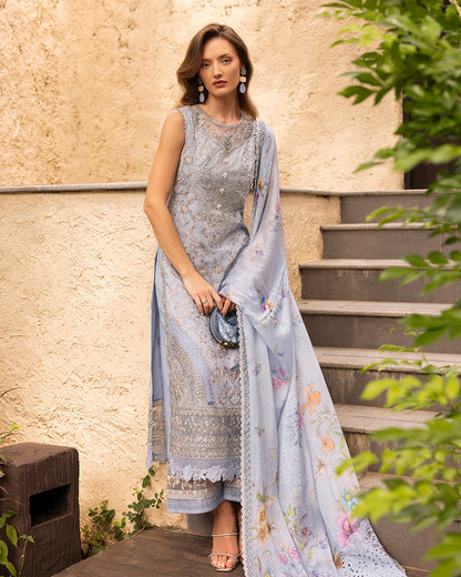 Faiza Saqlain | Zinnia Lawn 25 | Liana S LIight blue Grey Lawn