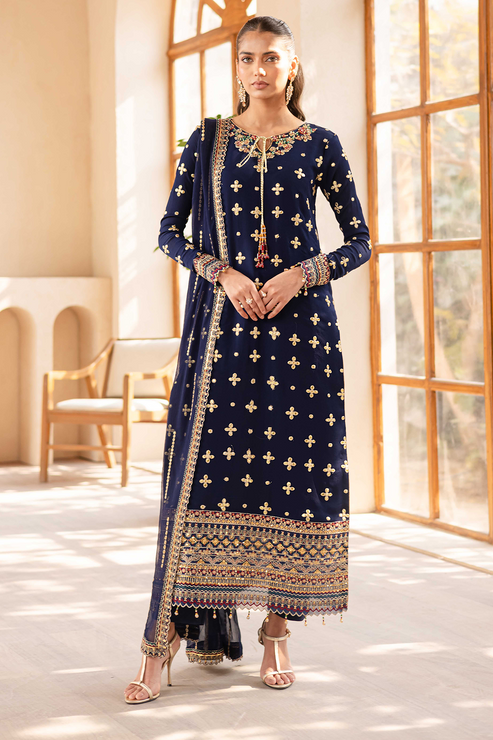 Emaan Adeel | Noore Festive Formals | ZAVIA XS Navy Blue Chiffon