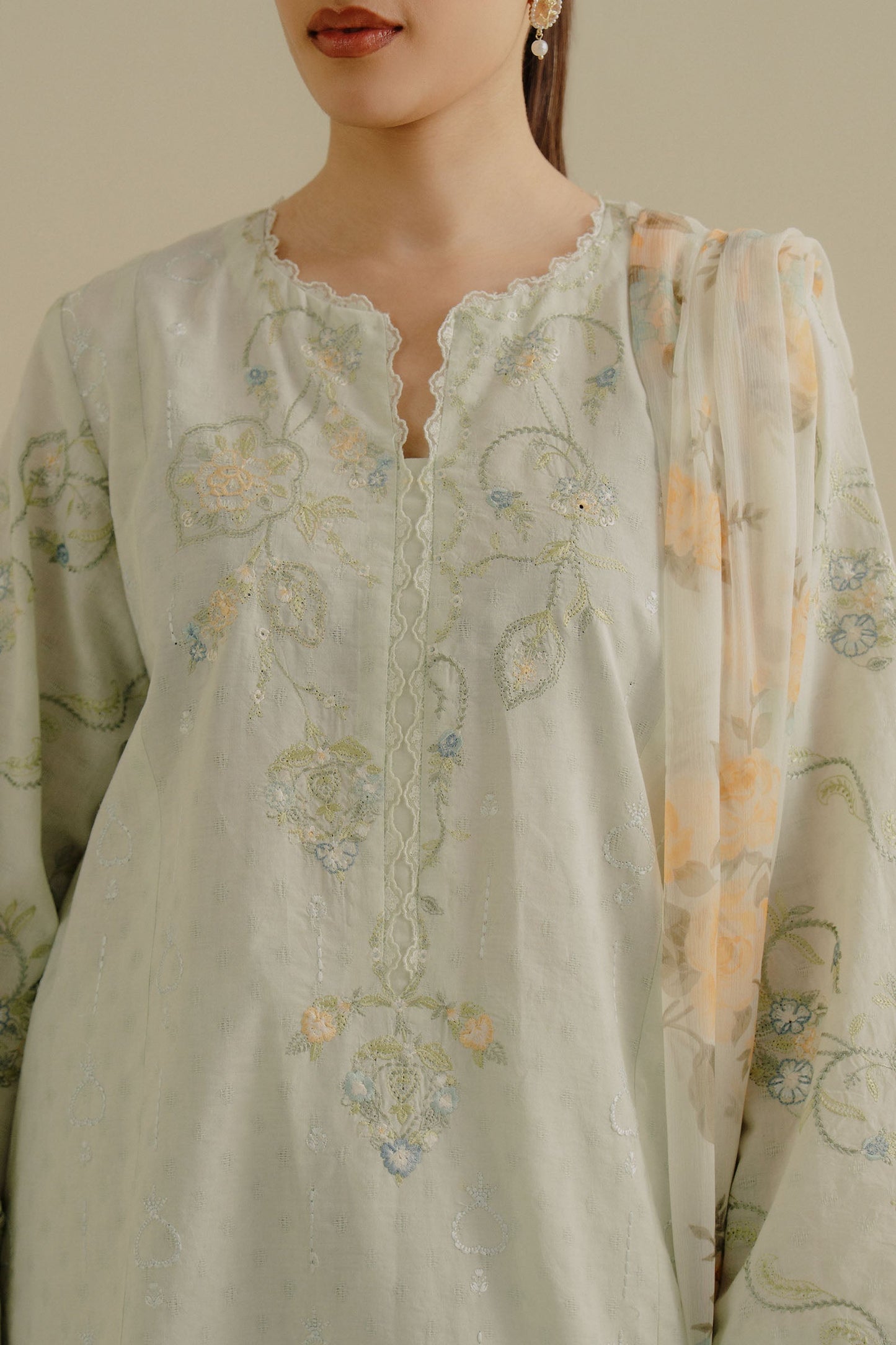 Zara Shahjahan | Coco Lawn 25 | Elva-1B L Greenish Grey Lawn