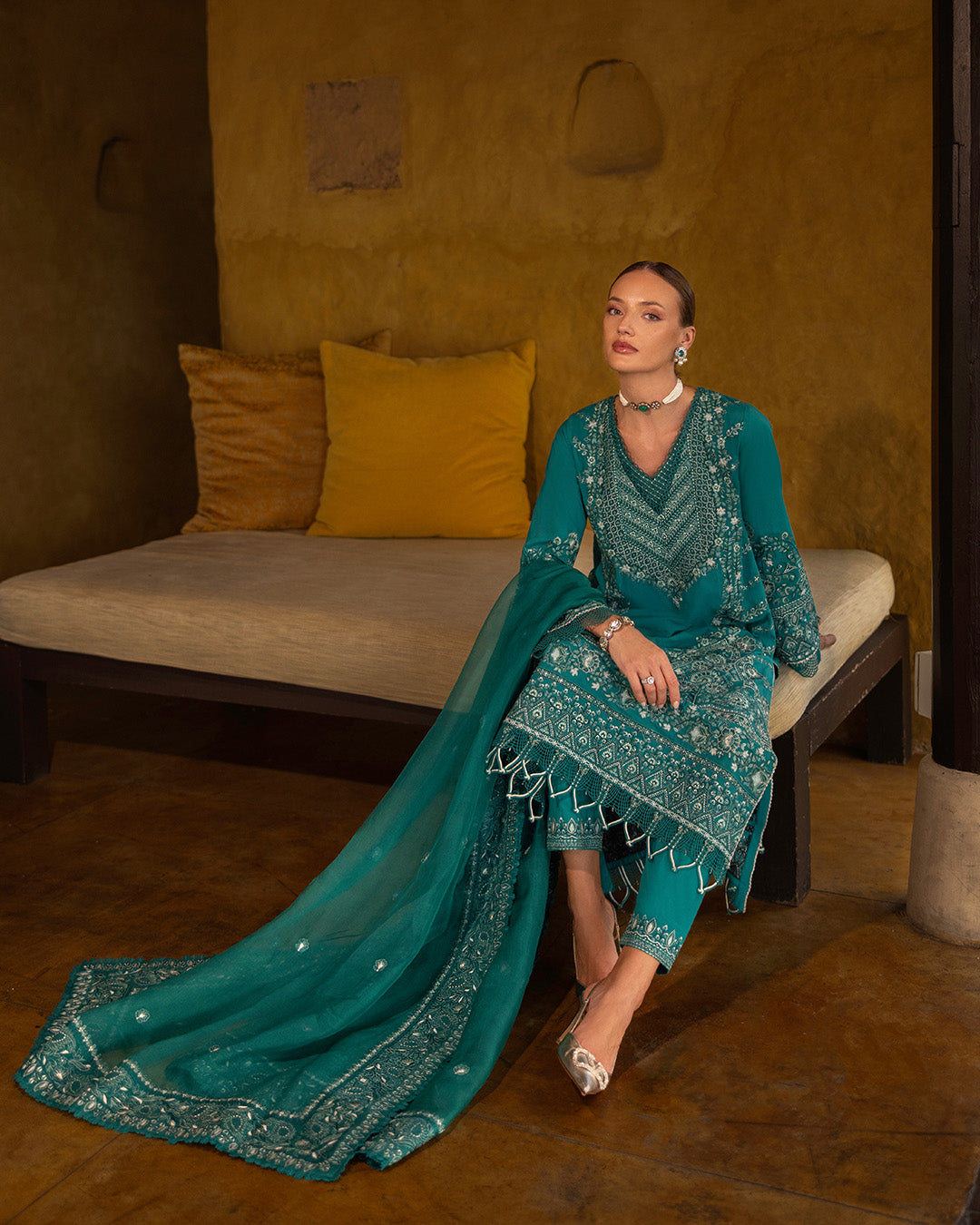 Faiza Saqlain | Zinnia Lawn 25 | Calla L Emerald Green Lawn