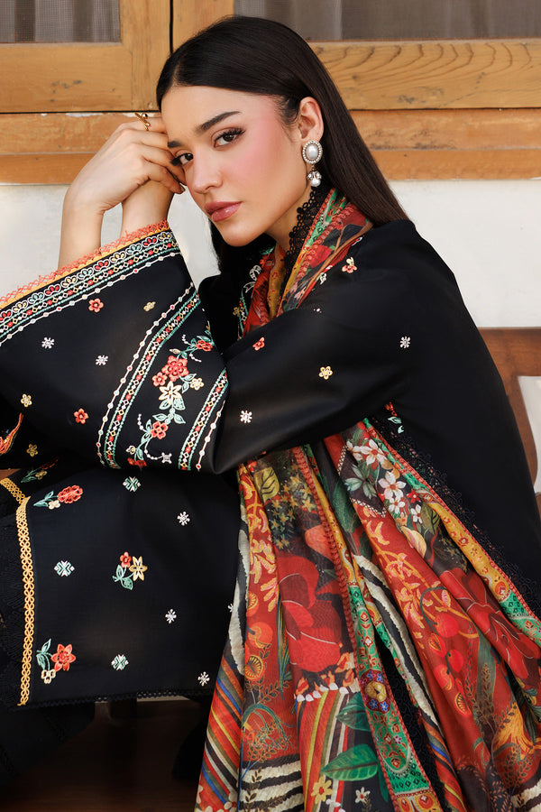 Farasha | Summer Weaves Embroidered Lawn | Midnight Veil L Black Lawn