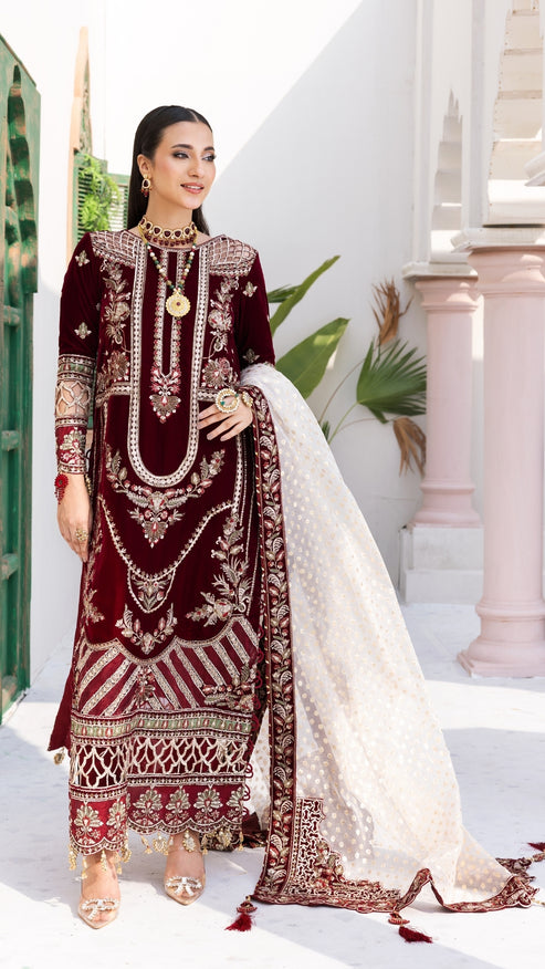 Zebtan | Andaz e Makhmal | ZAM-02 XS Maroon Velvet