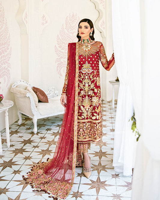 Gulaal | Wedding Formals | Rouge Embroidered Net 3-Piece Suit WS-06 - Pakistani Designer Dress - by Gulaal | Type: Bridal - 100% Original at Saira Sultan