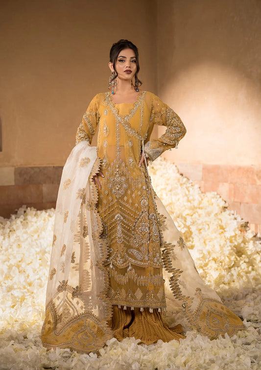Elaf Premium | Formal Handwork Collection | EFH-07 SAHAR XS Dull Gold Organza