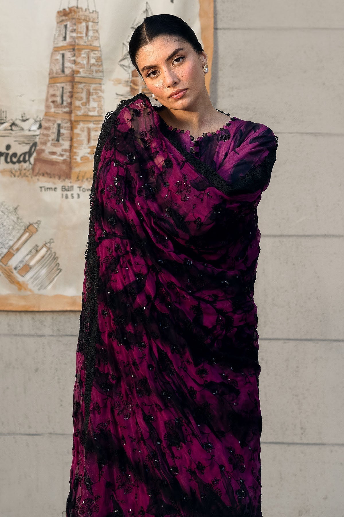 Nureh | Glam Girl Lawn | GL-23 L Magenta Crepe
