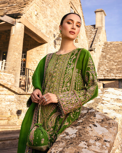 Faiza Saqlain | Adeen Formals | Tegan M Forest Green Embroidered Velvet