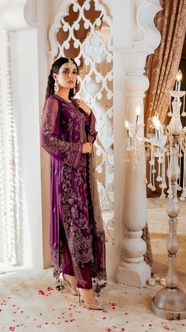 Zebtan | Zircon Wedding Formals | AFREEN ZQ-08 XL Purple Chiffon