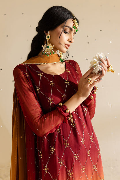 Nureh | Mukeshkari Formals | MK-09 M Rust Chiffon