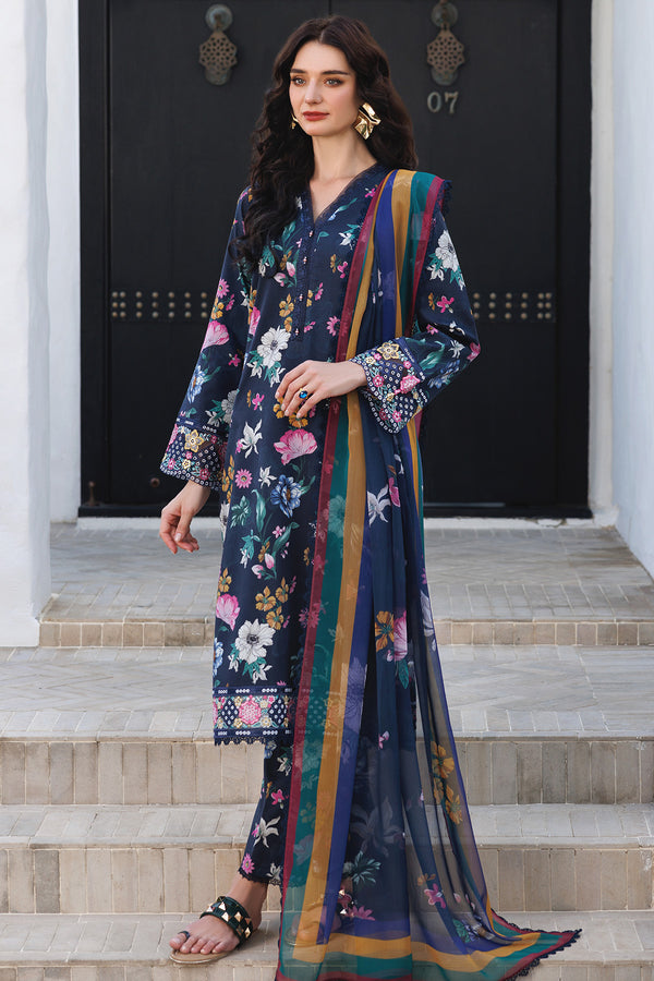 Farasha | Printed Essentials | Floral Stardust XL Navy Blue Lawn