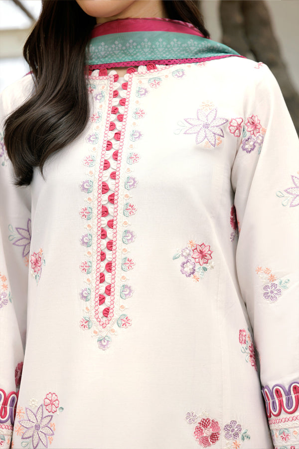 Farasha | Summer Weaves Embroidered Lawn | Pebble Glow M White Lawn
