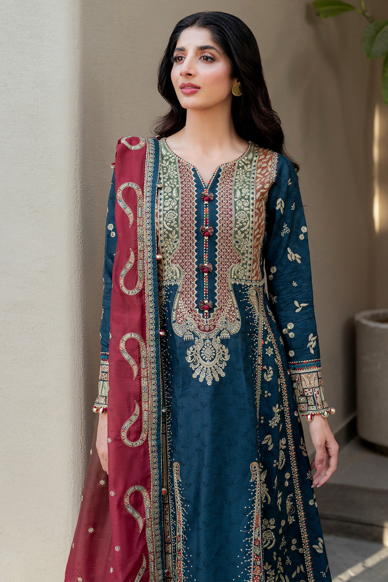 Jazmin | Shahkaar Luxury Lawn 25 | SL25-D3 M Teal Blue Jacquard Lawn