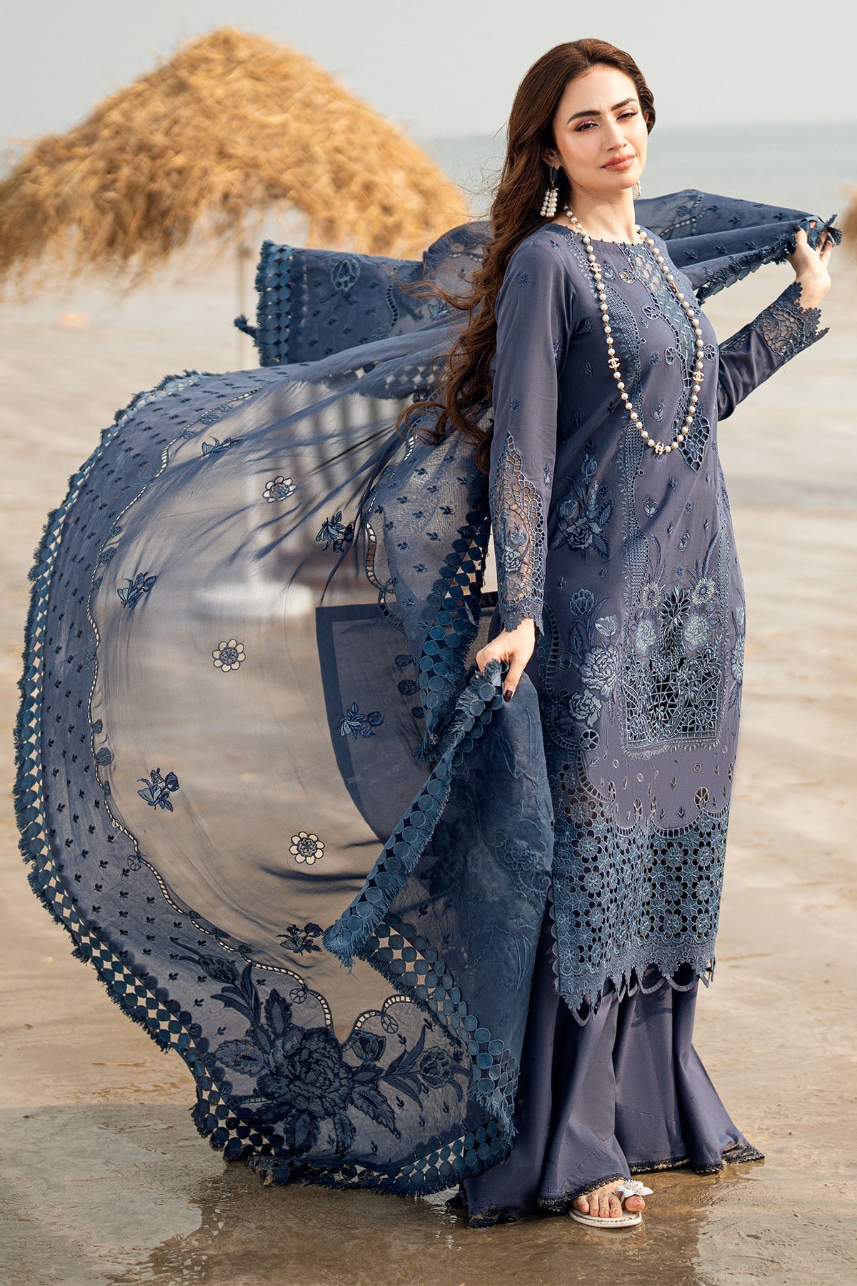Nureh | Khuwab Luxury Lawn | NE-146 L Blue Gray Lawn