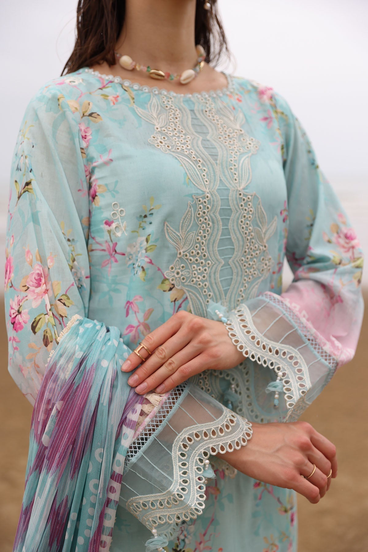 Nureh | Gardenia Embroidered Lawn 25 | NSG-173 L Light Blue Lawn