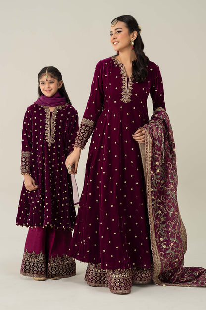 Maria B | 3 Piece Embroidered Velvet Suit | MKS-W24-38 6-Apr Purple
