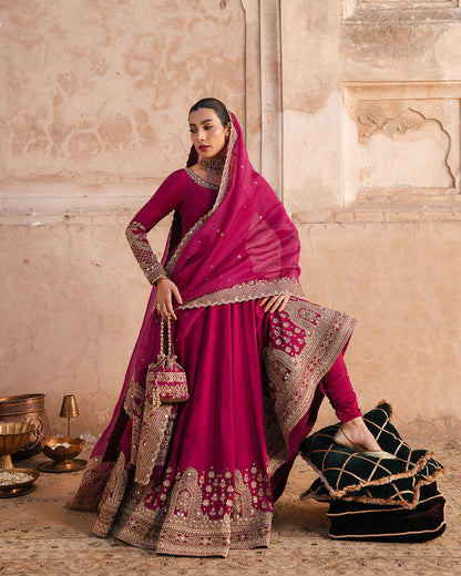 Faiza Saqlain | Zimmal Formals | Cassia L Korean Raw Silk Magenta
