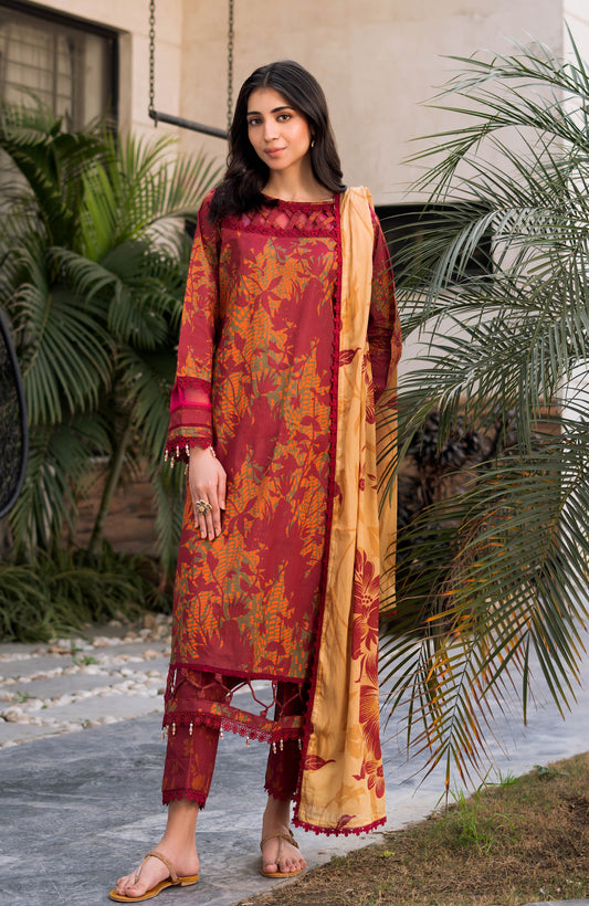 Alzohaib | Premium Prints 25 | AZP-25-06 XS Maroon Digital Printed