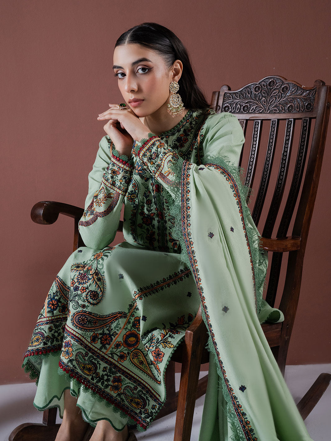 Faiza Faisal | Winter Edit 2024 | DEFNE XL Pistachio Green Karandi