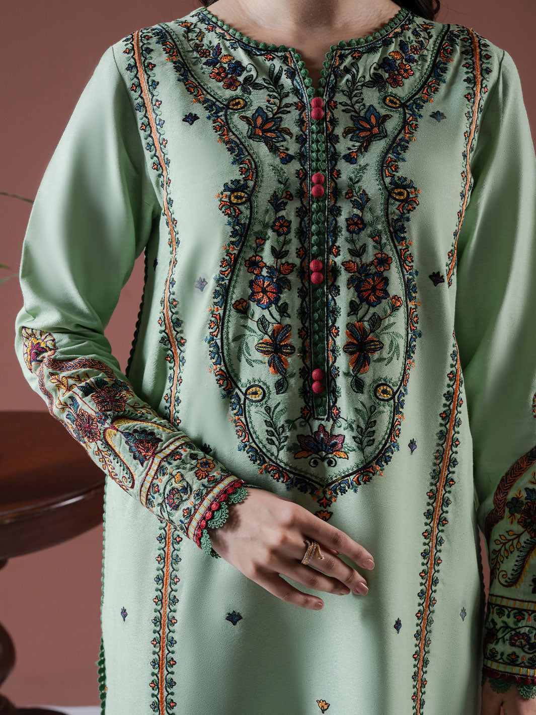 Faiza Faisal | Winter Edit 2024 | DEFNE M Pistachio Green Karandi