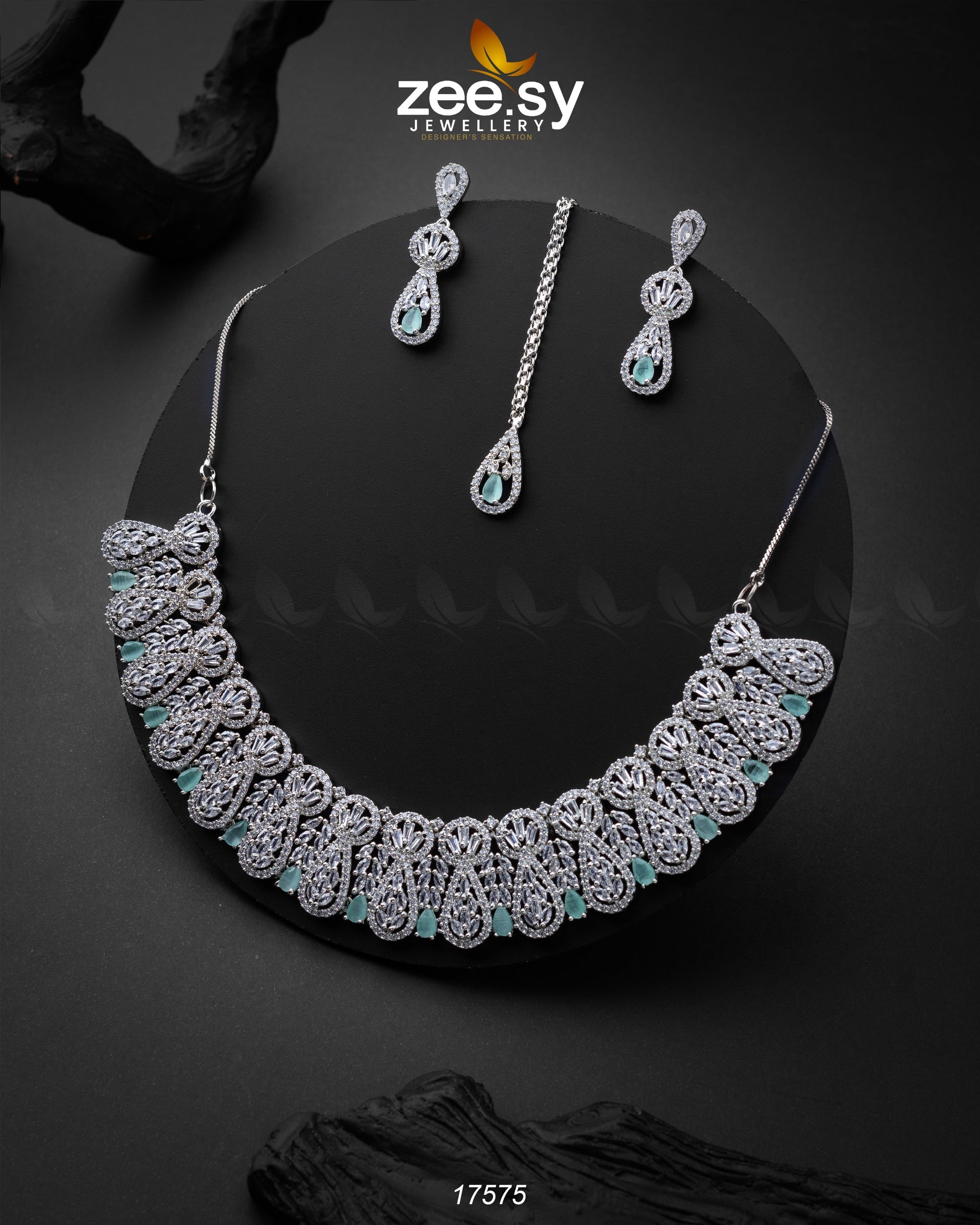 Glitz Necklace Silver Mint Green