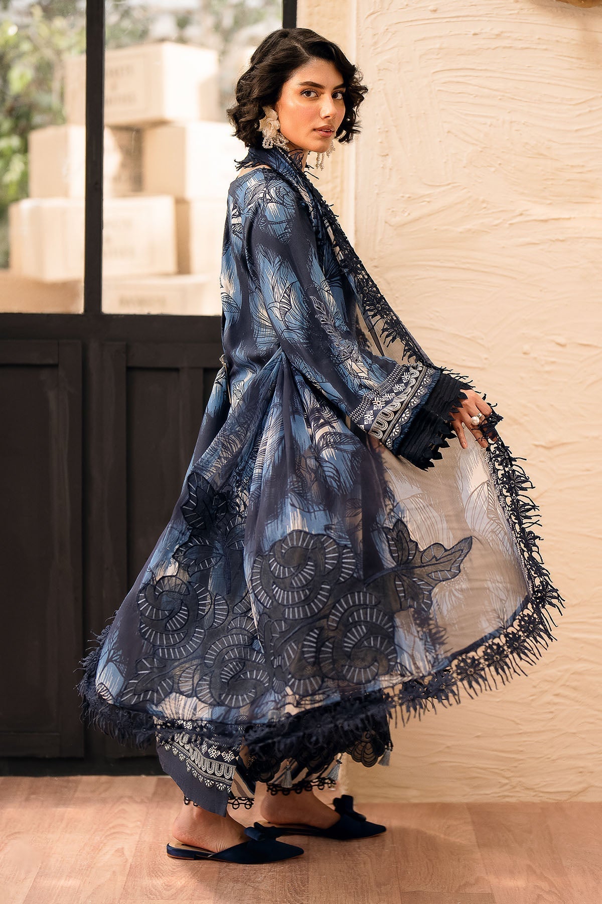 Nureh | Glam Girl Lawn | GL-21 XL Navy Blue Crepe