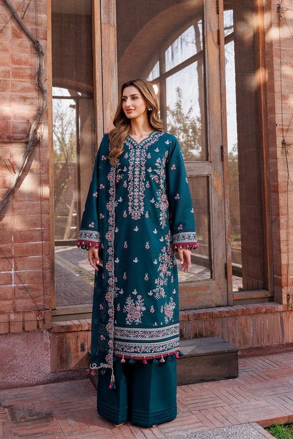 Farasha | Dastoor Embroidered Lawn SS24 | EMERALD CHARM - Pakistani Designer Dress - by Farasha | Type: Luxury - 100% Original at Saira Sultan