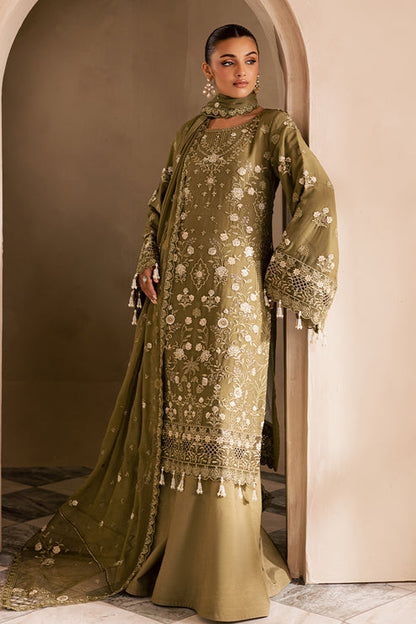 Emaan Adeel | Miraan luxury chiffon | DELARAM XL Mehndi Green Chiffon