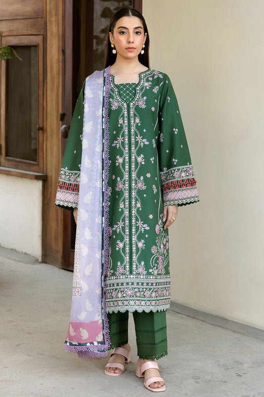 Farasha | Summer Weaves Embroidered Lawn | Emerald Eclips XS Bottle Green Lawn