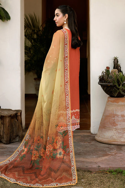 Farasha | Summer Weaves Embroidered Lawn | Orange Petal S Burnt Orange Lawn