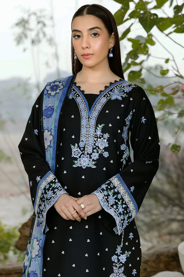 Farasha | Summer Weaves Embroidered Lawn | Ashen Light L Black Lawn