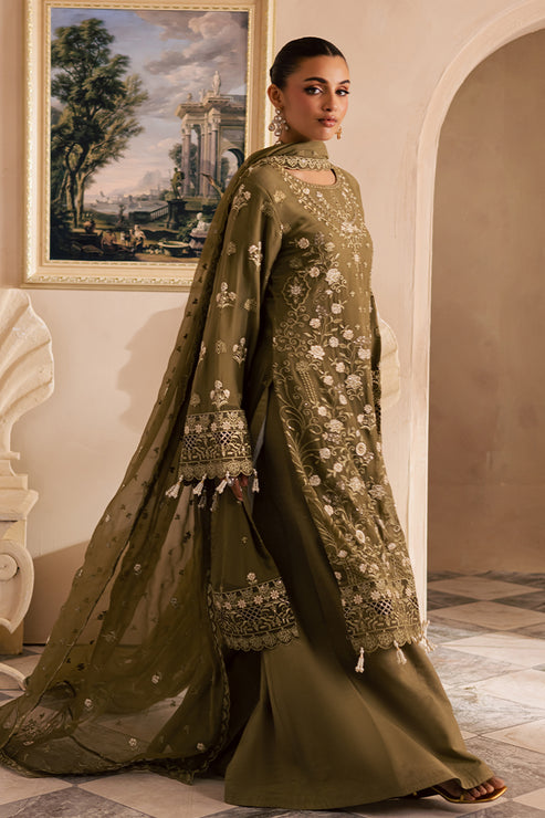 Emaan Adeel | Miraan luxury chiffon | DELARAM Custom Size Mehndi Green Chiffon