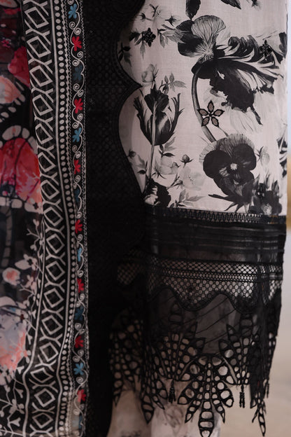 Nureh | Gardenia Embroidered Lawn 25 | NSG-175 M Black Lawn