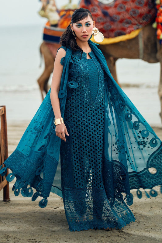 Nureh | Khuwab Luxury Lawn | NE-148 XS Teal Blue Lawn