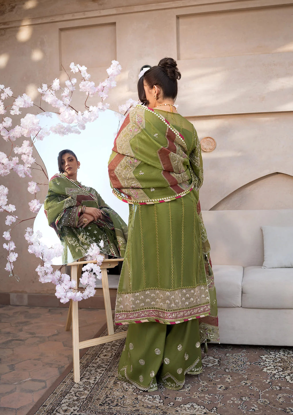 Elaf Premium | Formal Handwork Collection | EFH-08 PARWAANA S Olive Green Organza