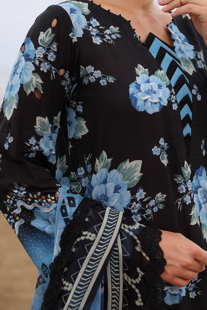 Nureh | Gardenia Embroidered Lawn 25 | NSG-171 M Black Lawn