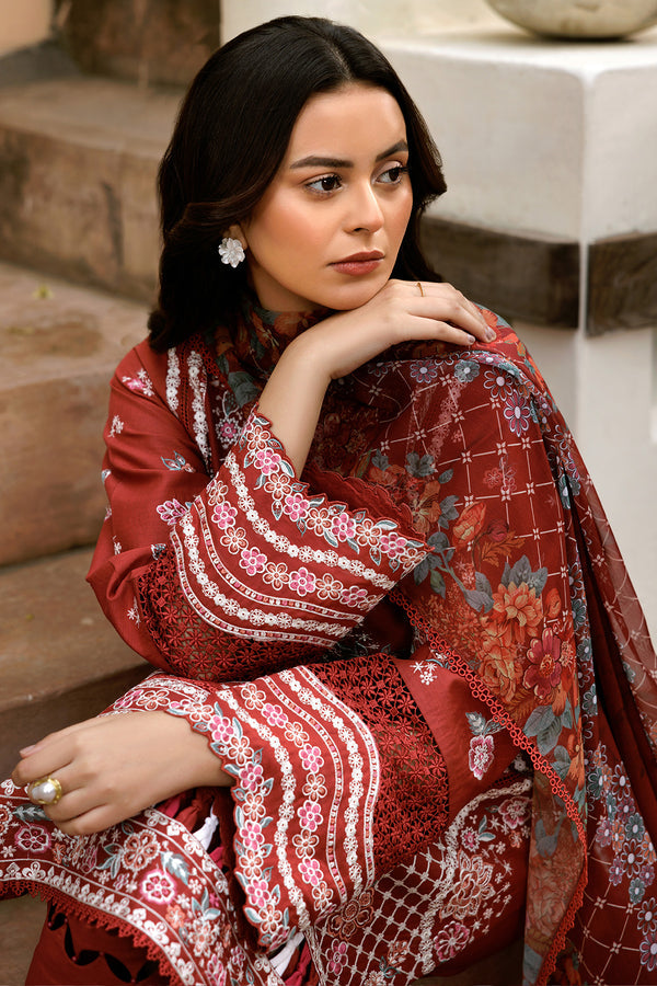 Farasha | Summer Weaves Embroidered Lawn | Russet Flames L Rust Lawn