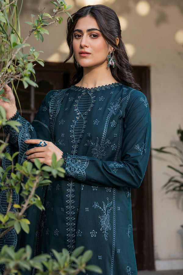 Farasha | Summer Weaves Embroidered Lawn | Teal Serenity L Zinc Lawn