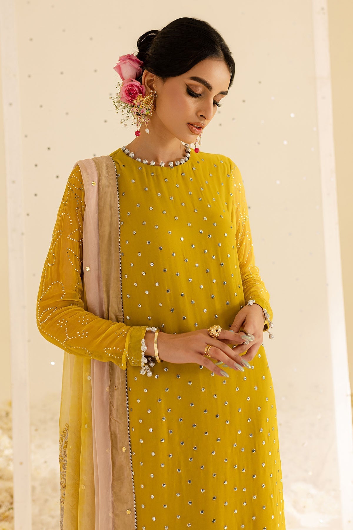 Nureh | Mukeshkari Formals | MK-08 M Lime Yellow Chiffon