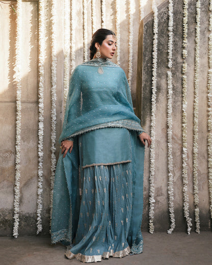 Faiza Saqlain | Zimmal Formals | Tisha L Teal Blue Korean Raw Silk