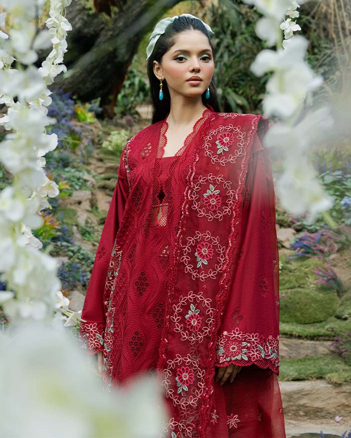 Zevk | Flora Festive Lawn | RED ROSE L Red Lawn