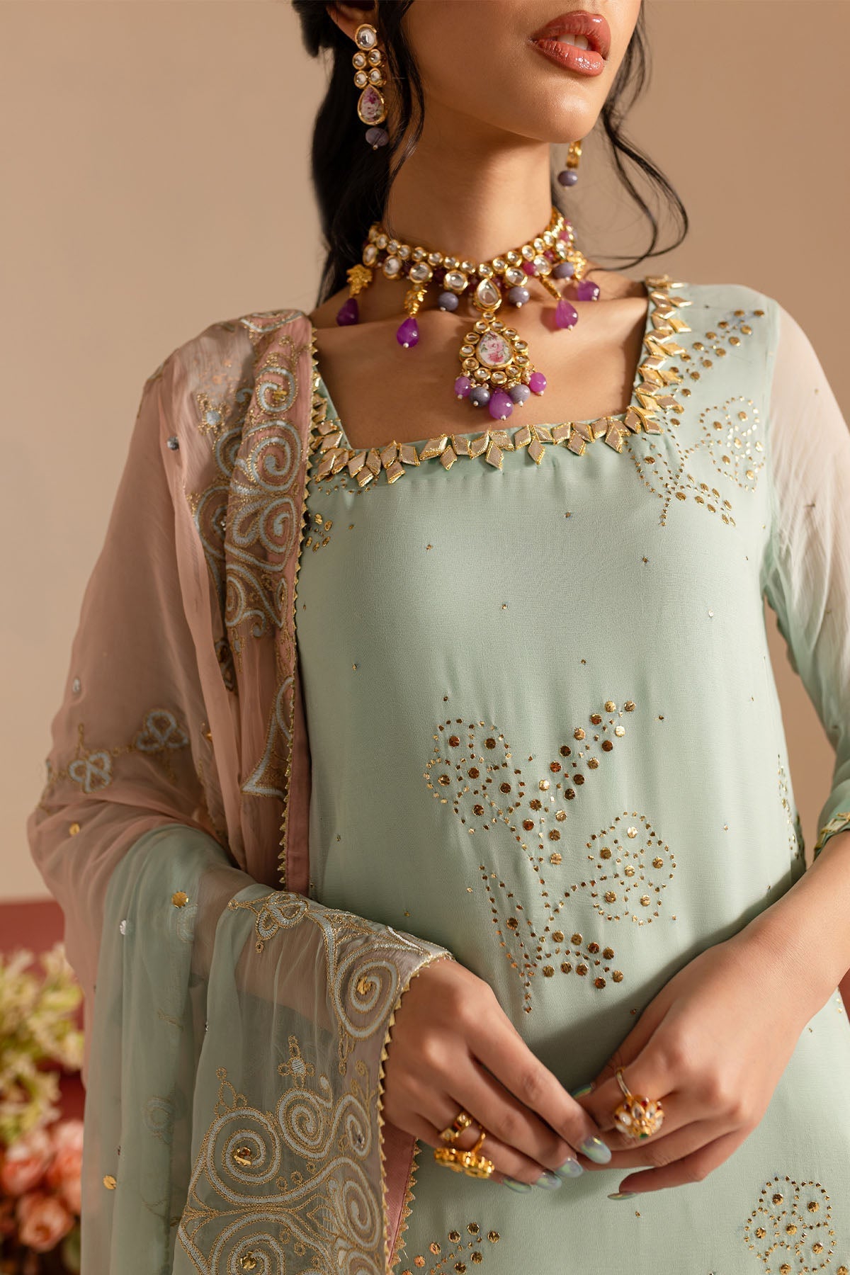 Nureh | Mukeshkari Formals | MK-11 M Ice Blue Chiffon