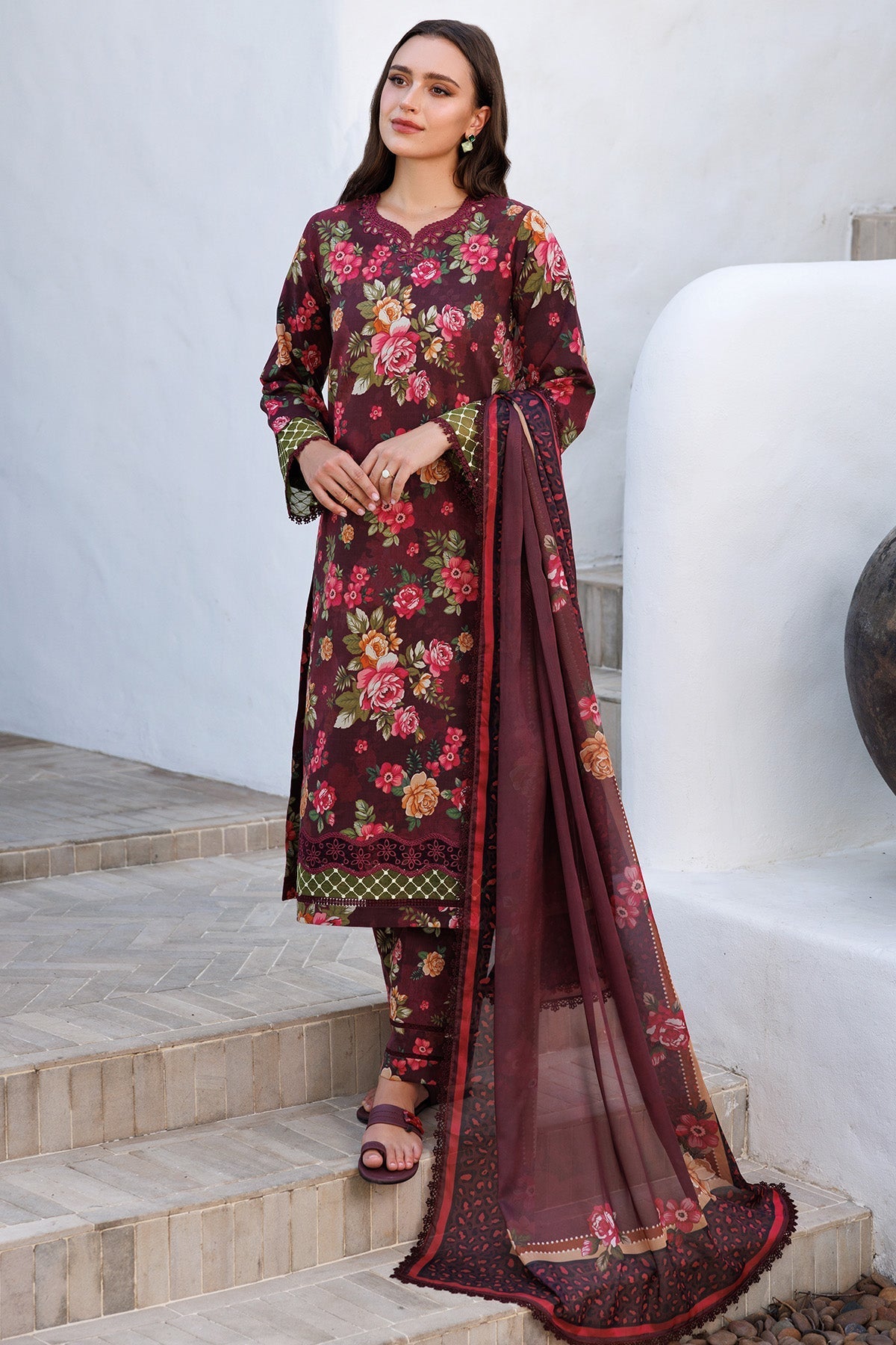 Farasha | Printed Essentials | Floral Berry XS Dark Plum Lawn