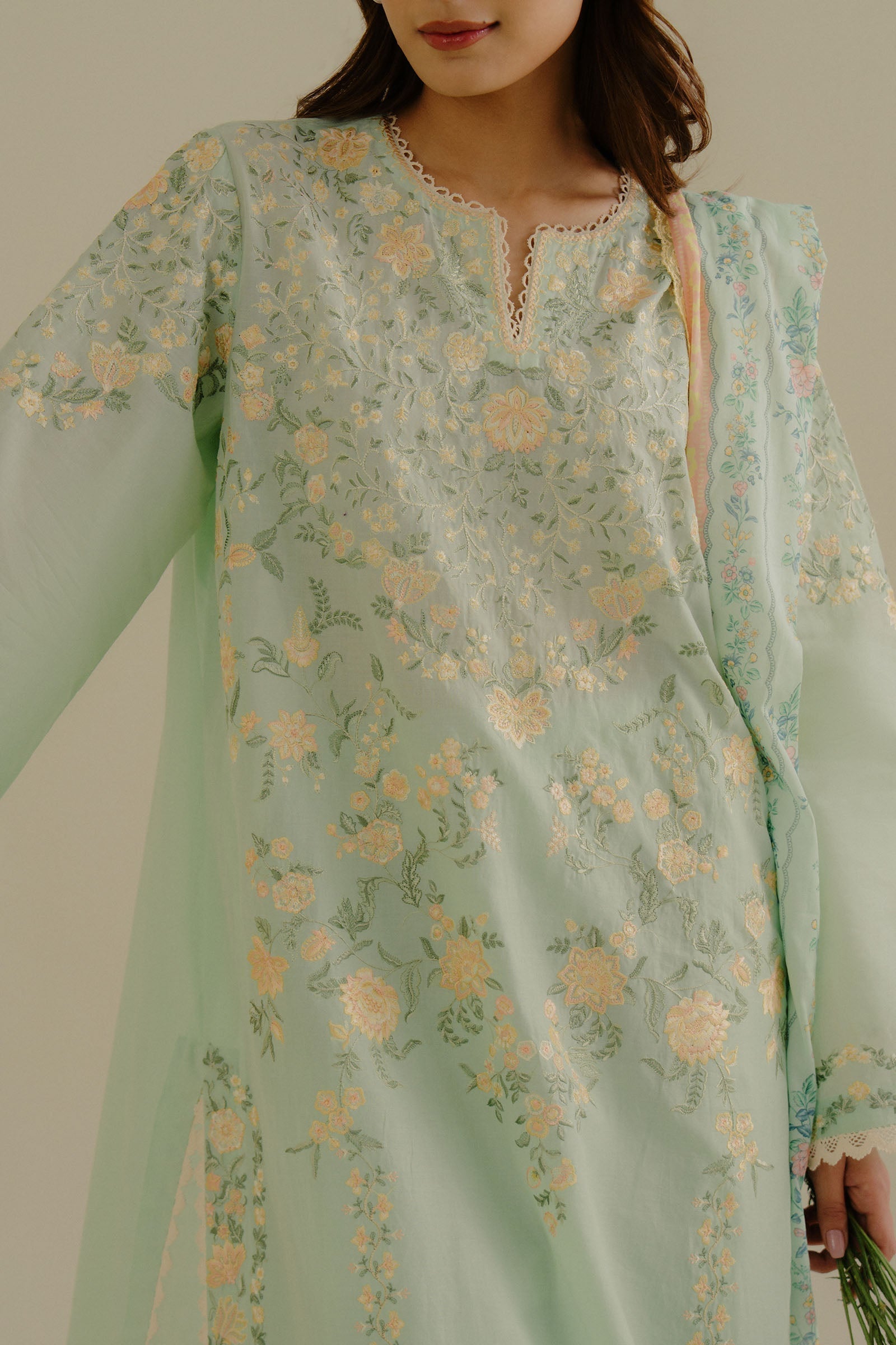 Zara Shahjahan | Coco Lawn 25 | Velin-7A M Pastel Mint Lawn