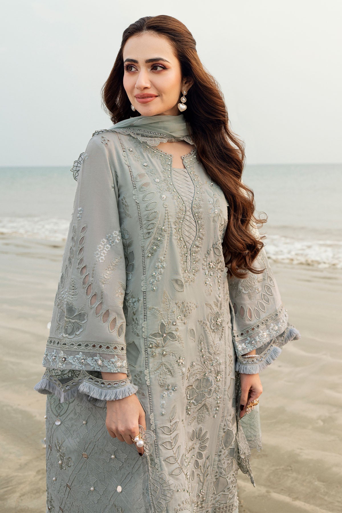 Nureh | Khuwab Luxury Lawn | NE-145 M Pastel Gray Lawn