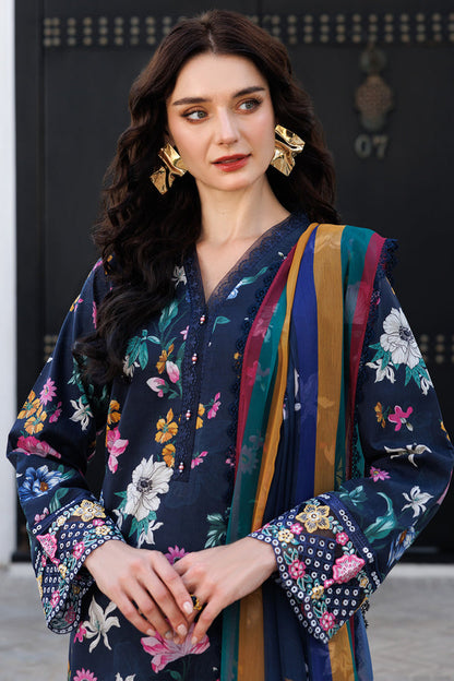 Farasha | Printed Essentials | Floral Stardust M Navy Blue Lawn
