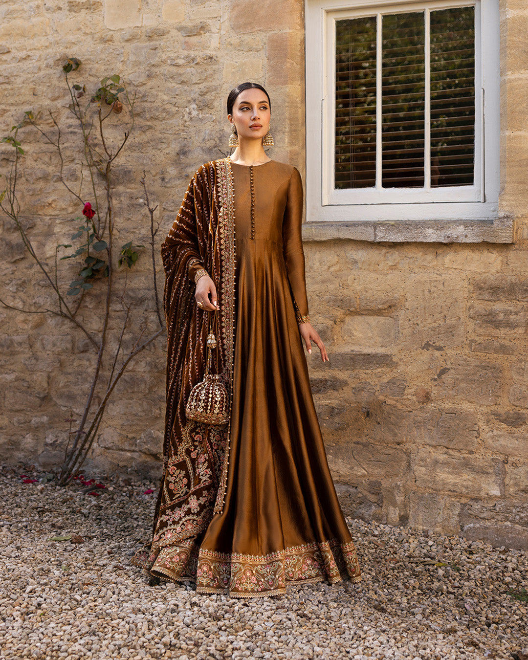 Faiza Saqlain | Adeen Formals | Emera L Copper Embroidered Silk