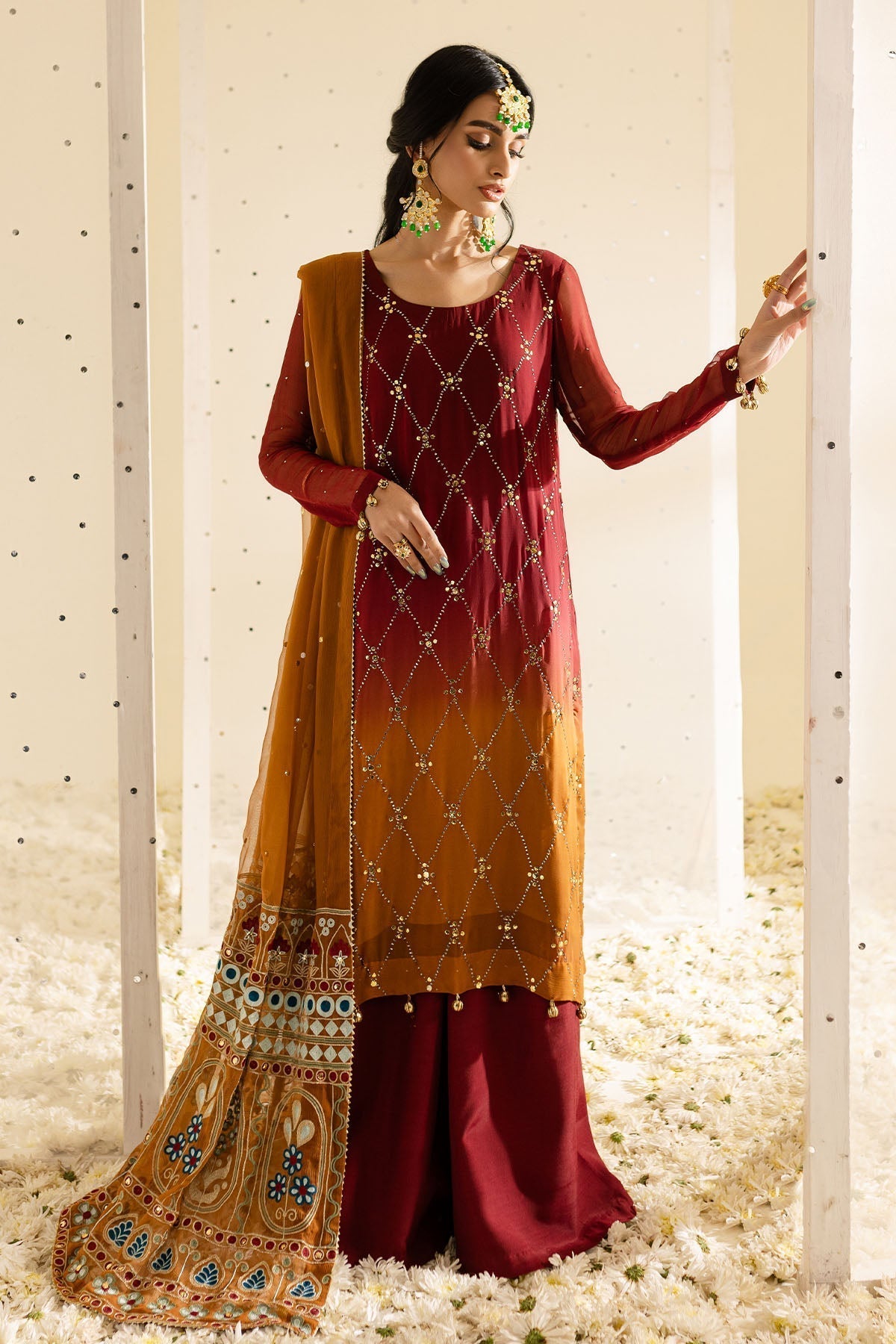 Nureh | Mukeshkari Formals | MK-09 Custom Size Rust Chiffon