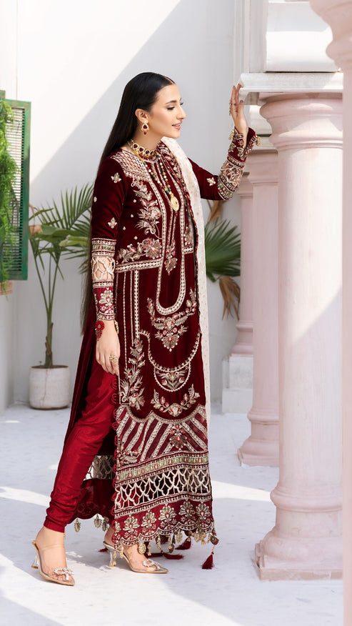 Zebtan | Andaz e Makhmal | ZAM-02 L Maroon Velvet