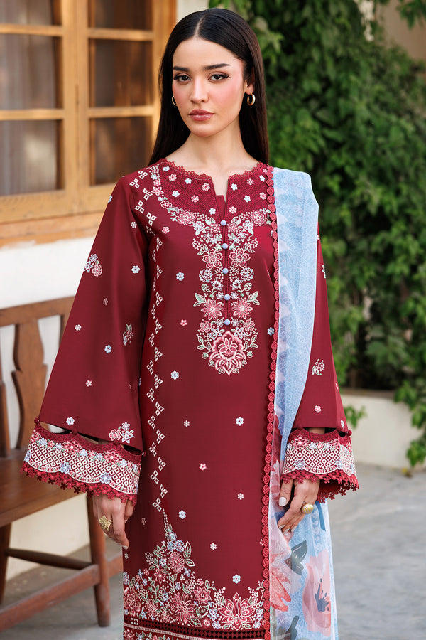 Farasha | Summer Weaves Embroidered Lawn | Crimson Glow M Maroon Lawn